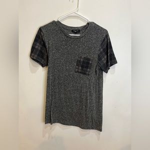 New Look Plaid Charcoal T Shirt Men Small